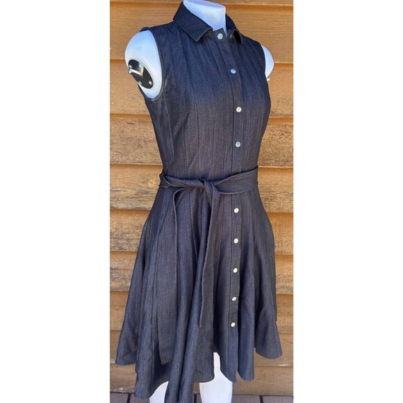 Calvin Klein Womens Sleeveless Heavyweight Stretch Denim Dress Snap Buttons Belt - Picture 6 of 8
